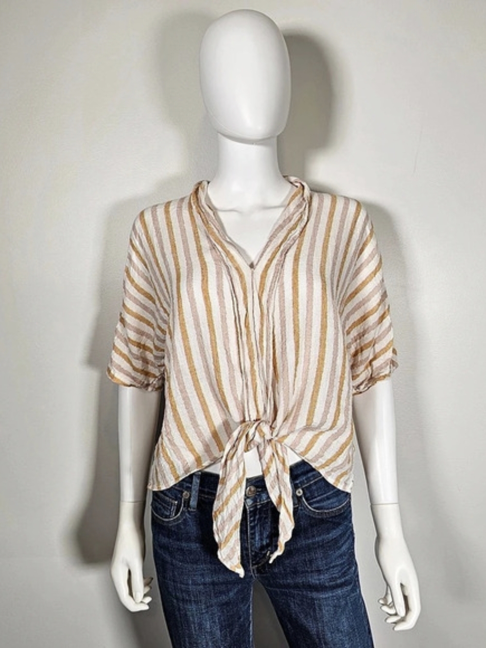 Rails June Amber Stripe Tie-Front Blouse Orange Pink Cream Sz L